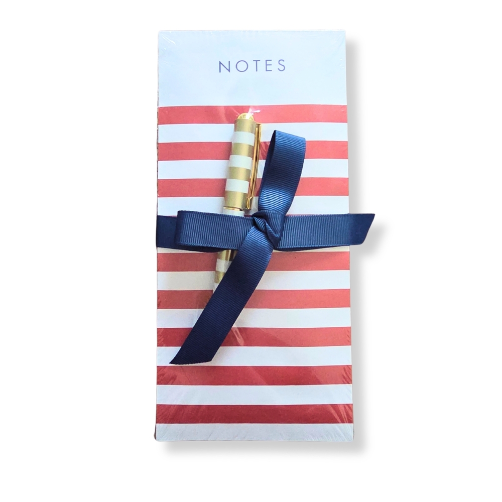 Red & White Striped Magnetic Notepad with Gold Pen